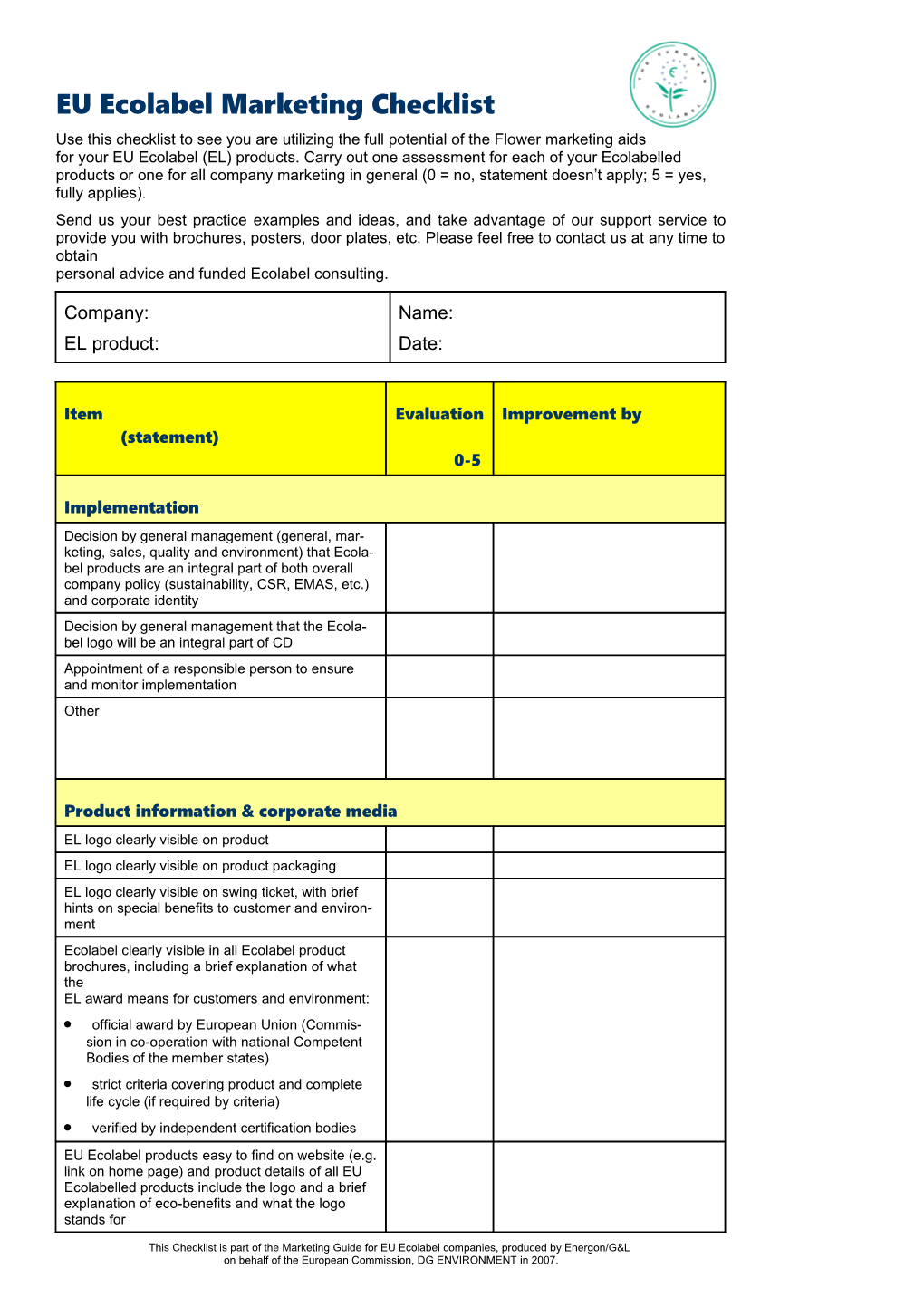 ENE Ecolabel Checklist 0804