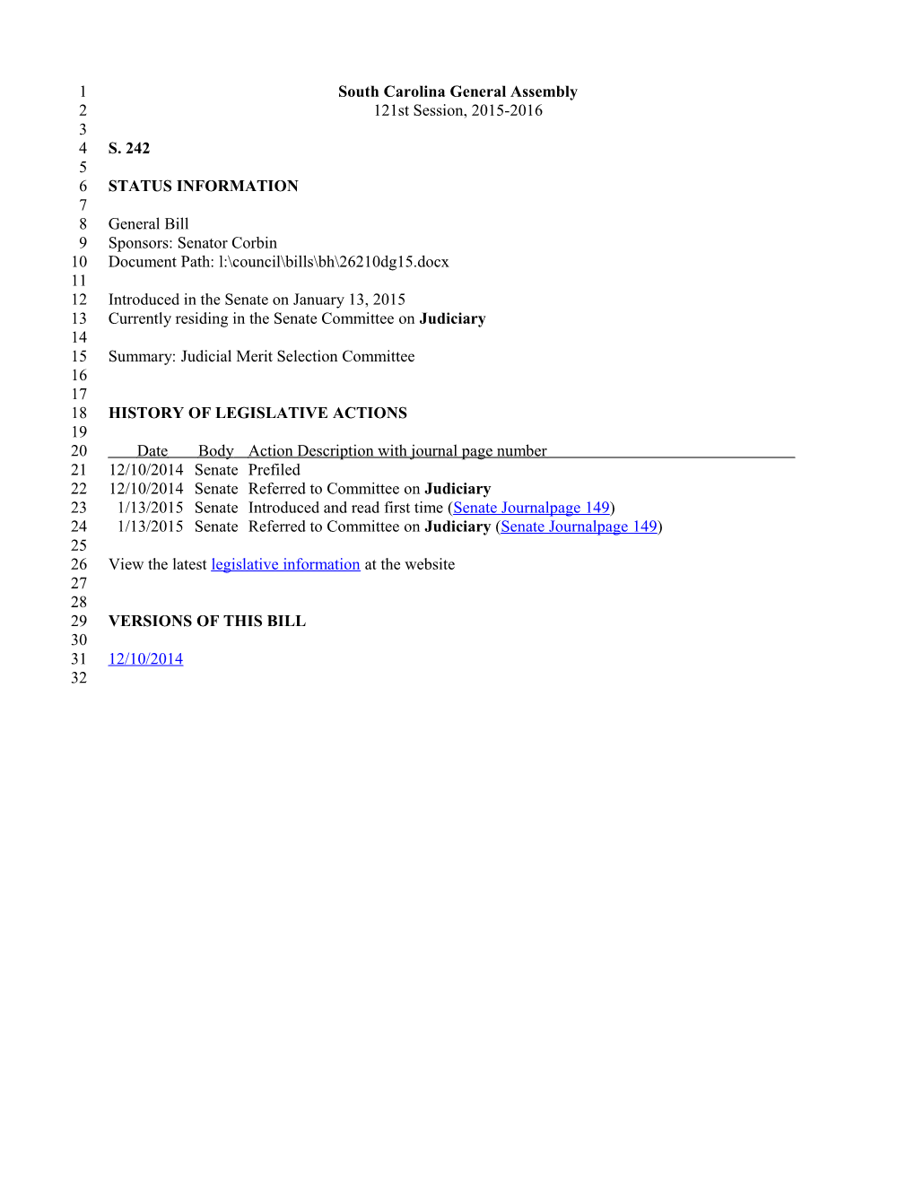 2015-2016 Bill 242: Judicial Merit Selection Committee - South Carolina Legislature Online