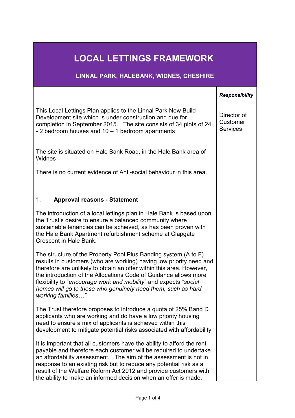 Halton Housing Trust Local Lettings Framework Procedural Document