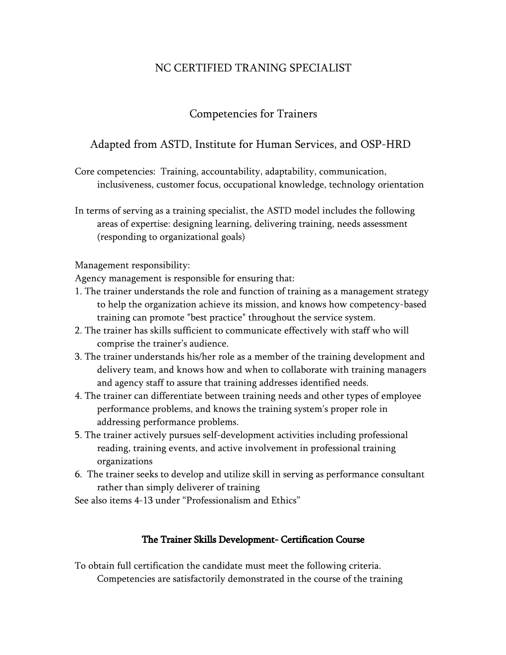 Competencies for Trainers