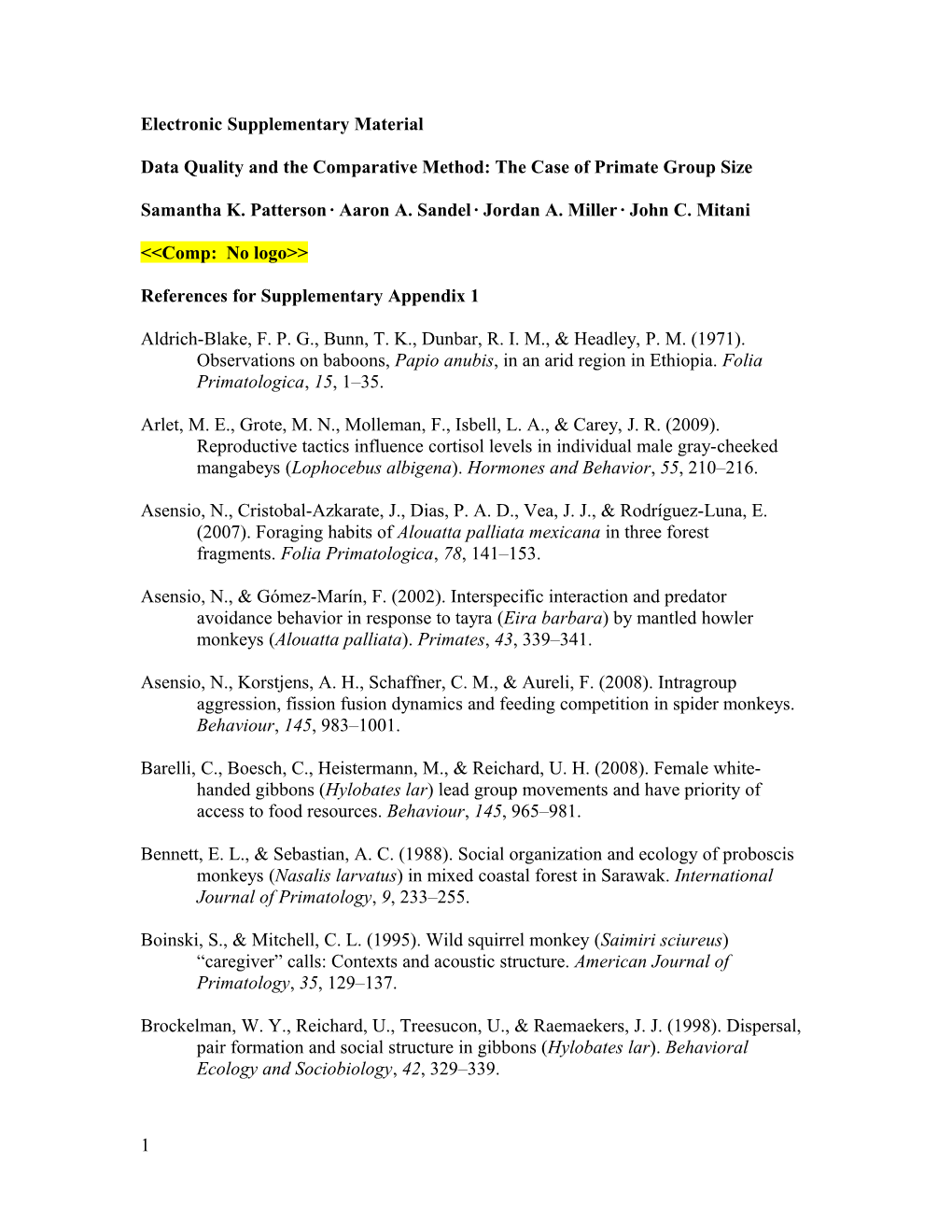 Data Quality and the Comparative Method: the Case of Primate Group Size