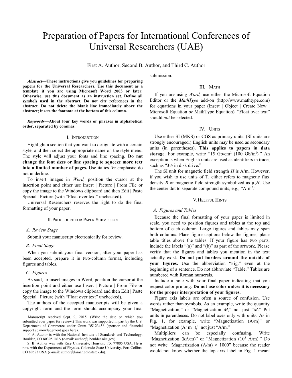Preparation of Papers for International Conferences of Universal Researchers (UAE)