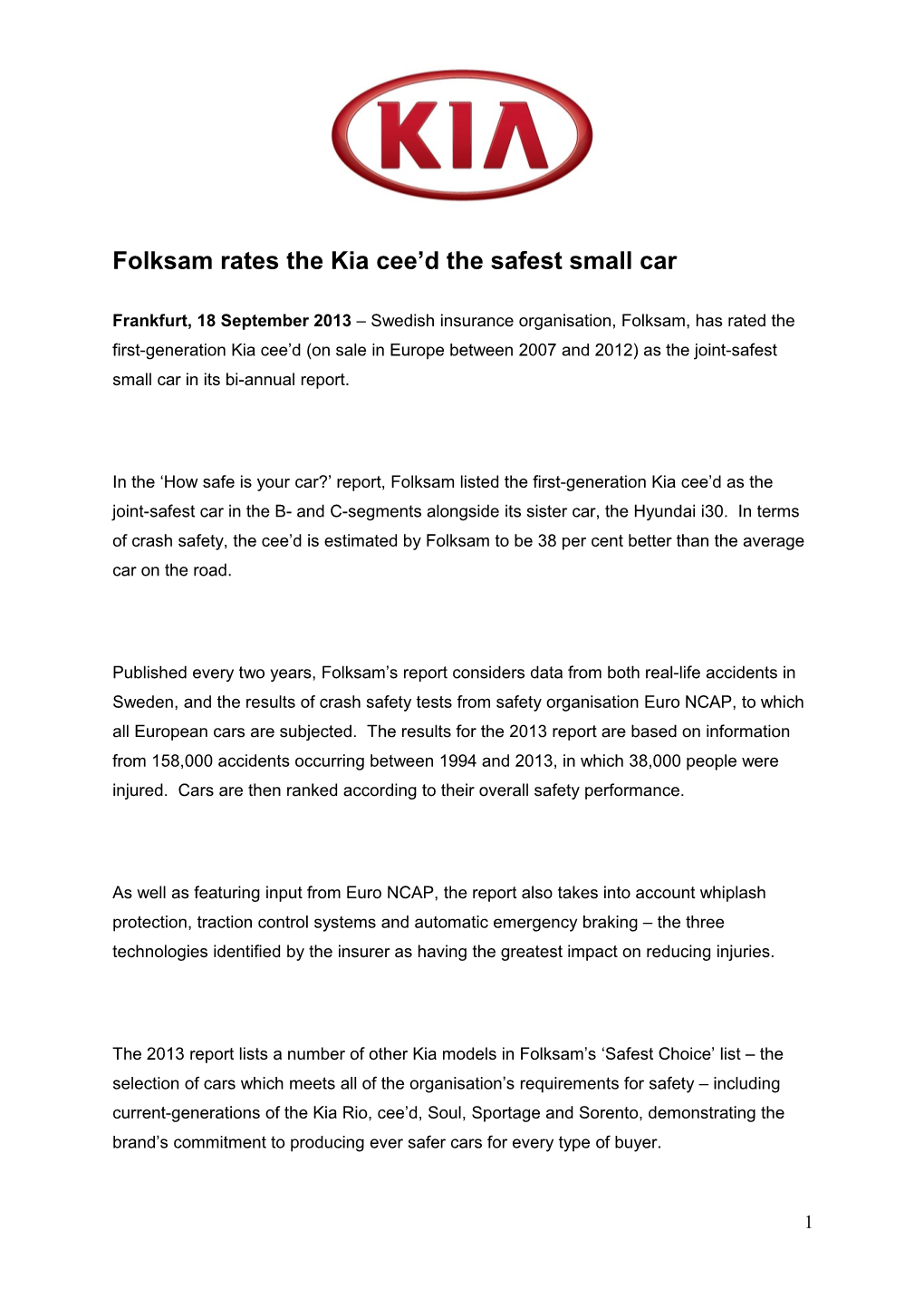 Folksam Rates the Kia Cee D the Safest Small Car