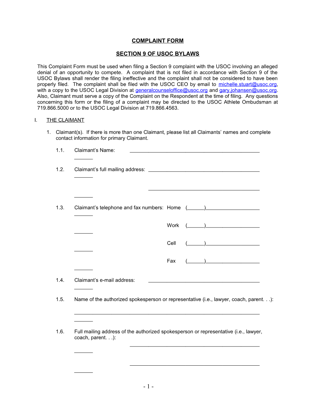 Section Ix Complaint Form