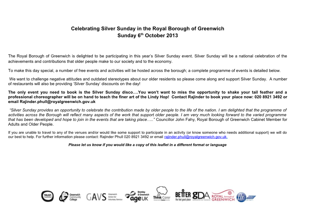 Celebrating Silver Sunday in the Royal Borough of Greenwich