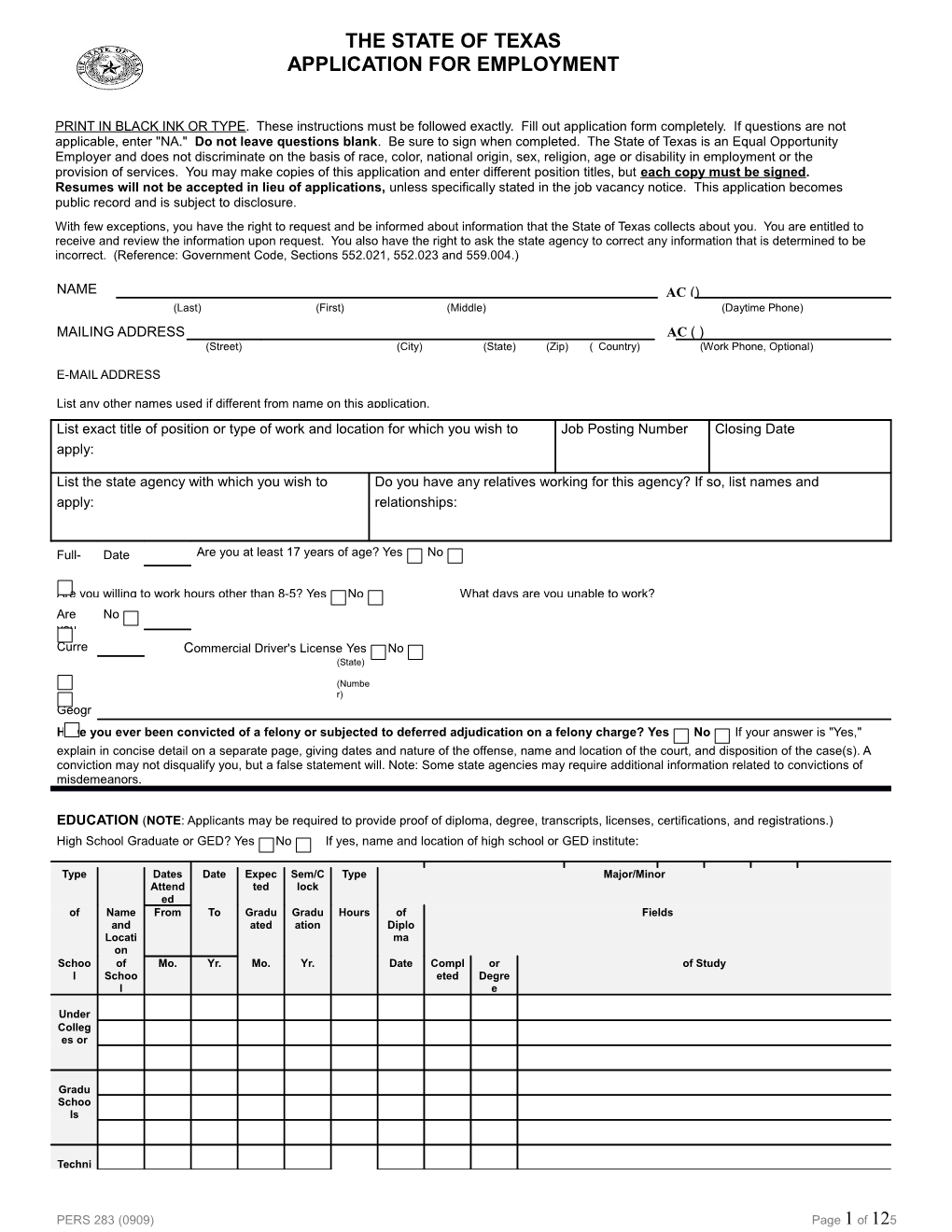 State Application-TDCJ