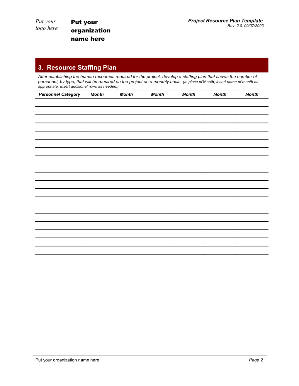 Project Resource Plan Template