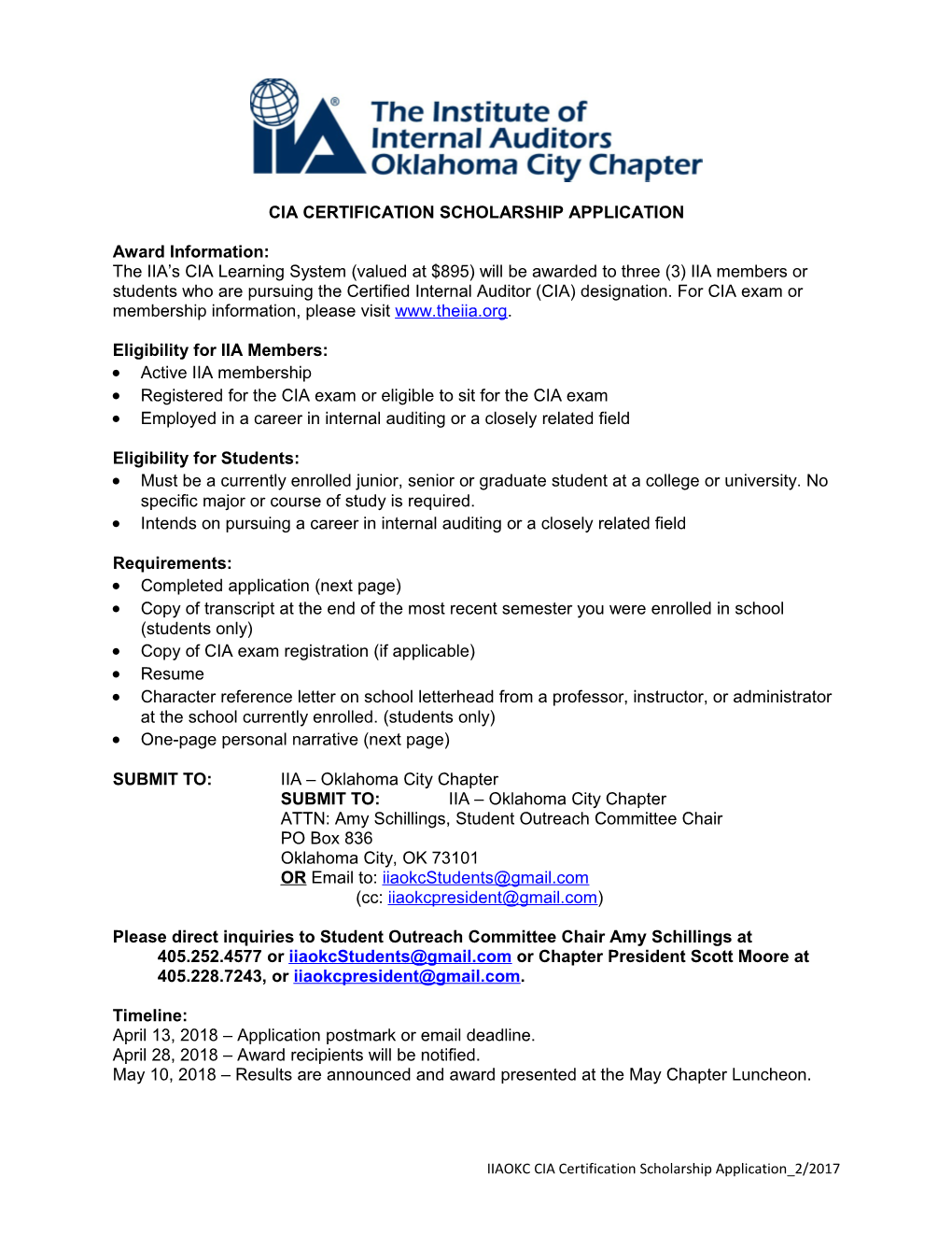 IIA Scholarship Application Form