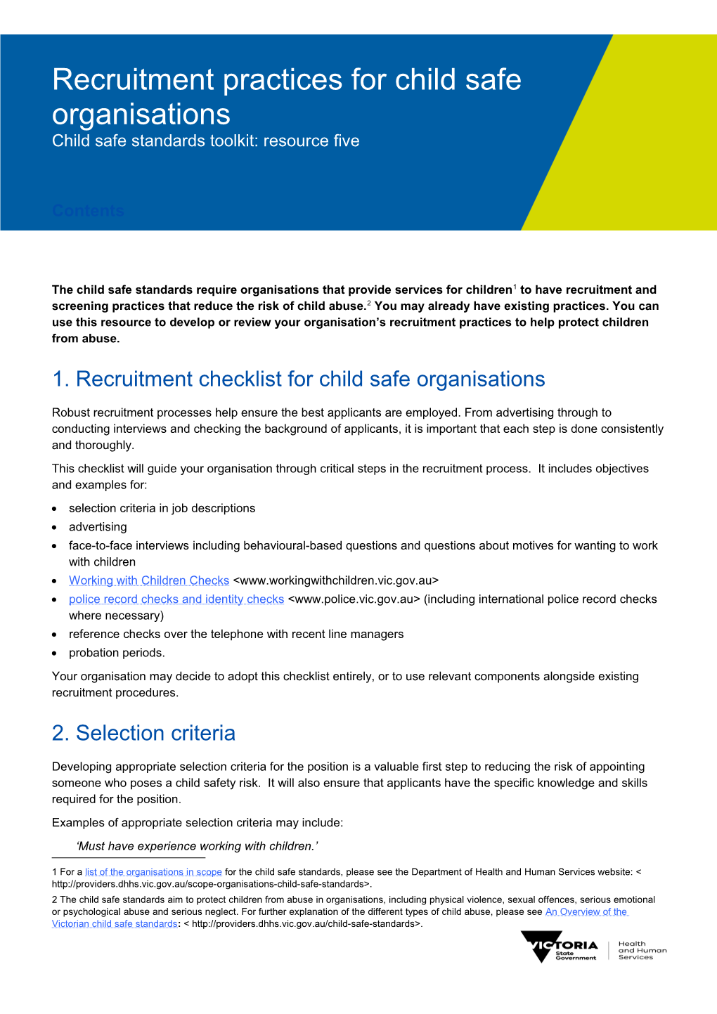 Recruitment Practices for Child Safe Organisations: Child Safe Standards Toolkit: Resource 5