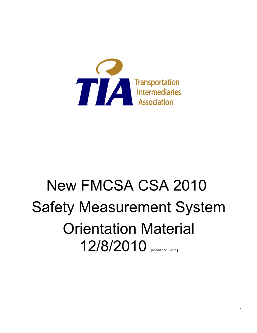 New FMCSA CSA 2010 Safety Measurement System