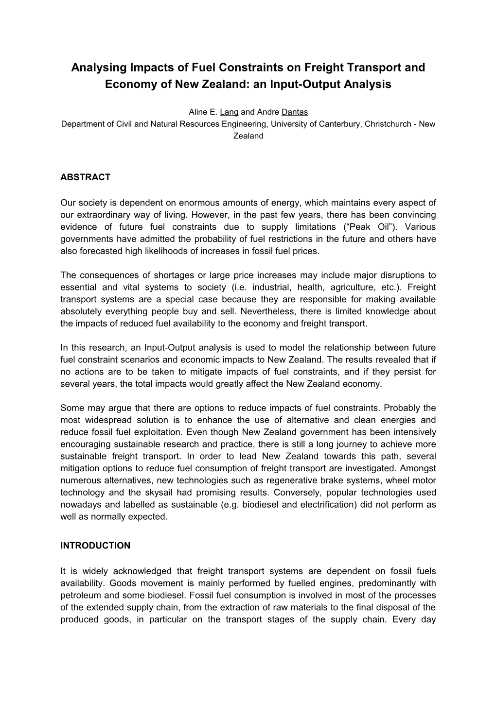 Analysing Impacts of Fuel Constraints on Freight Transport and Economy of New Zealand