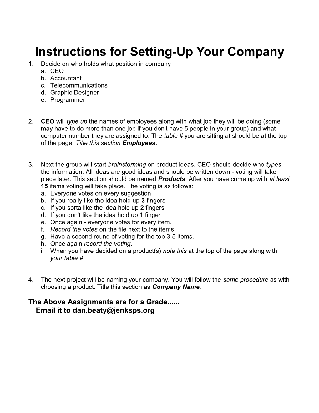 Instructions for Setting-Up Your Company