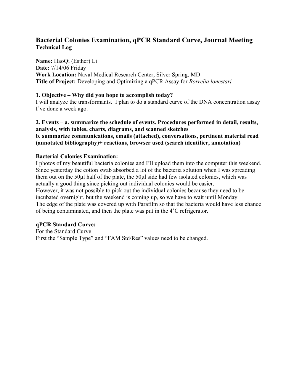 Bacterial Colonies Examination, Qpcr Standard Curve, Journal Meeting