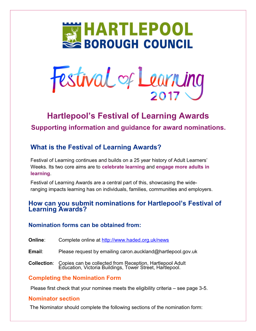 Hartlepool S Festival of Learning Awards