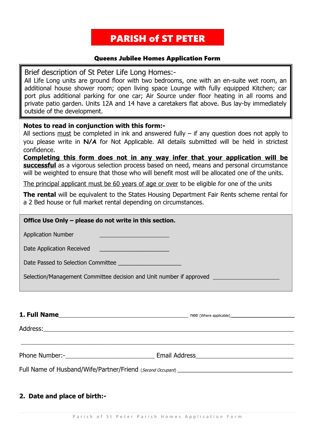 Queens Jubilee Homesapplication Form