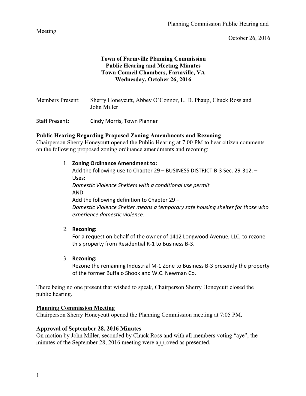 Planning Commission Public Hearing and Meeting