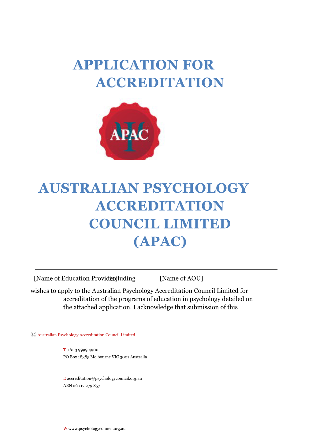 Australian Psychology Accreditation Council Limited (APAC)
