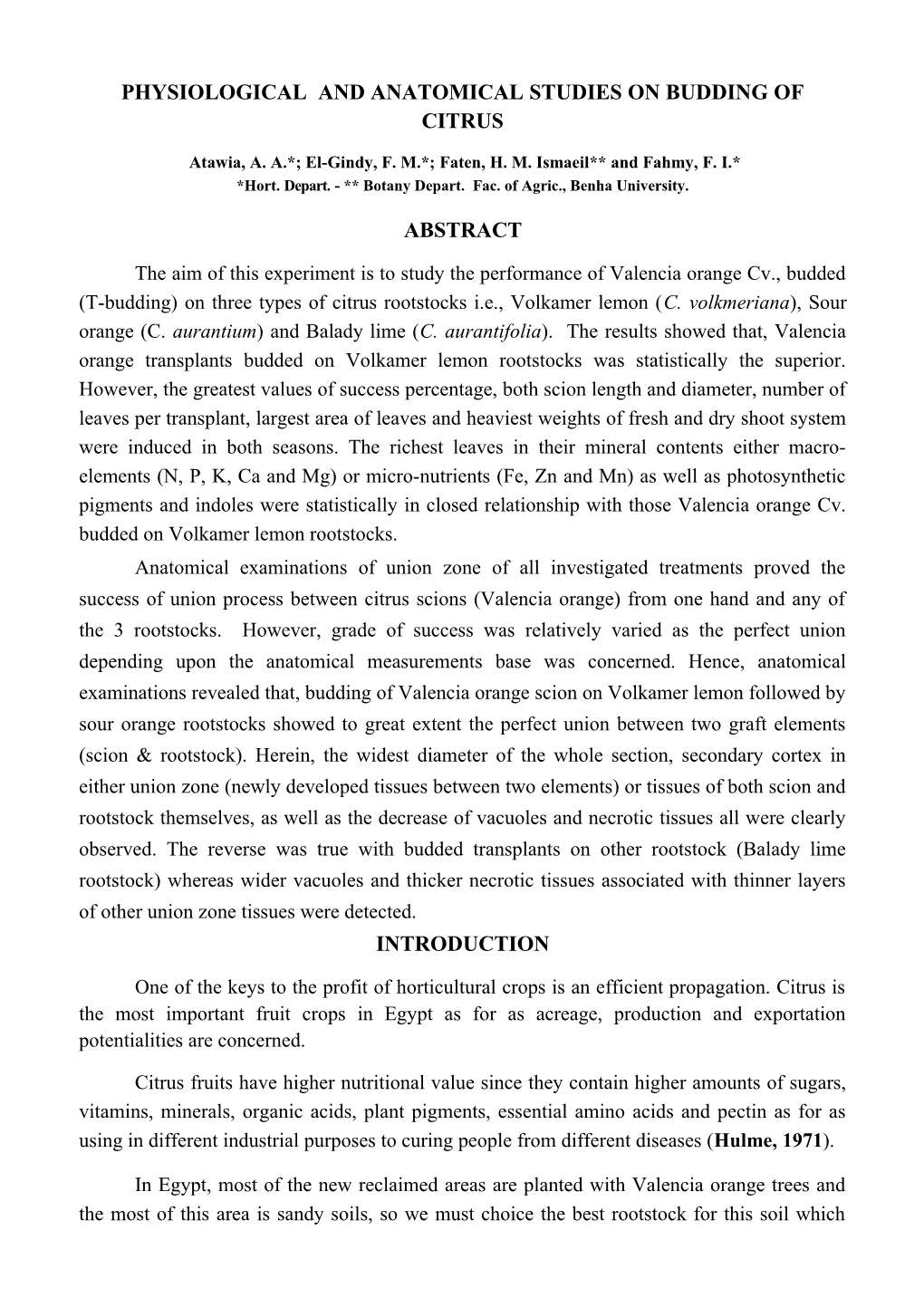 Physiological and Anatomical Studies on Budding of Citrus