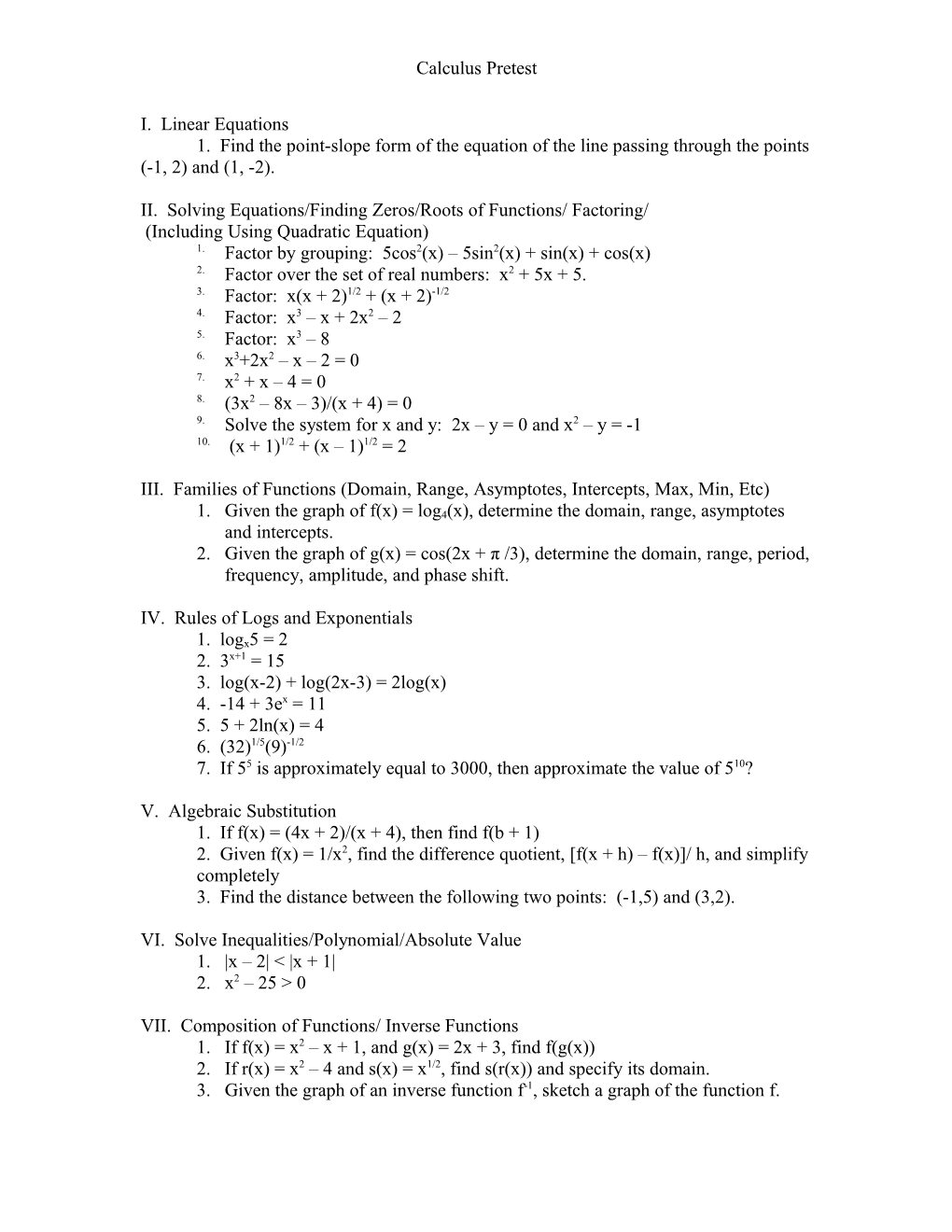 II. Solving Equations/Finding Zeros/Roots of Functions/ Factoring