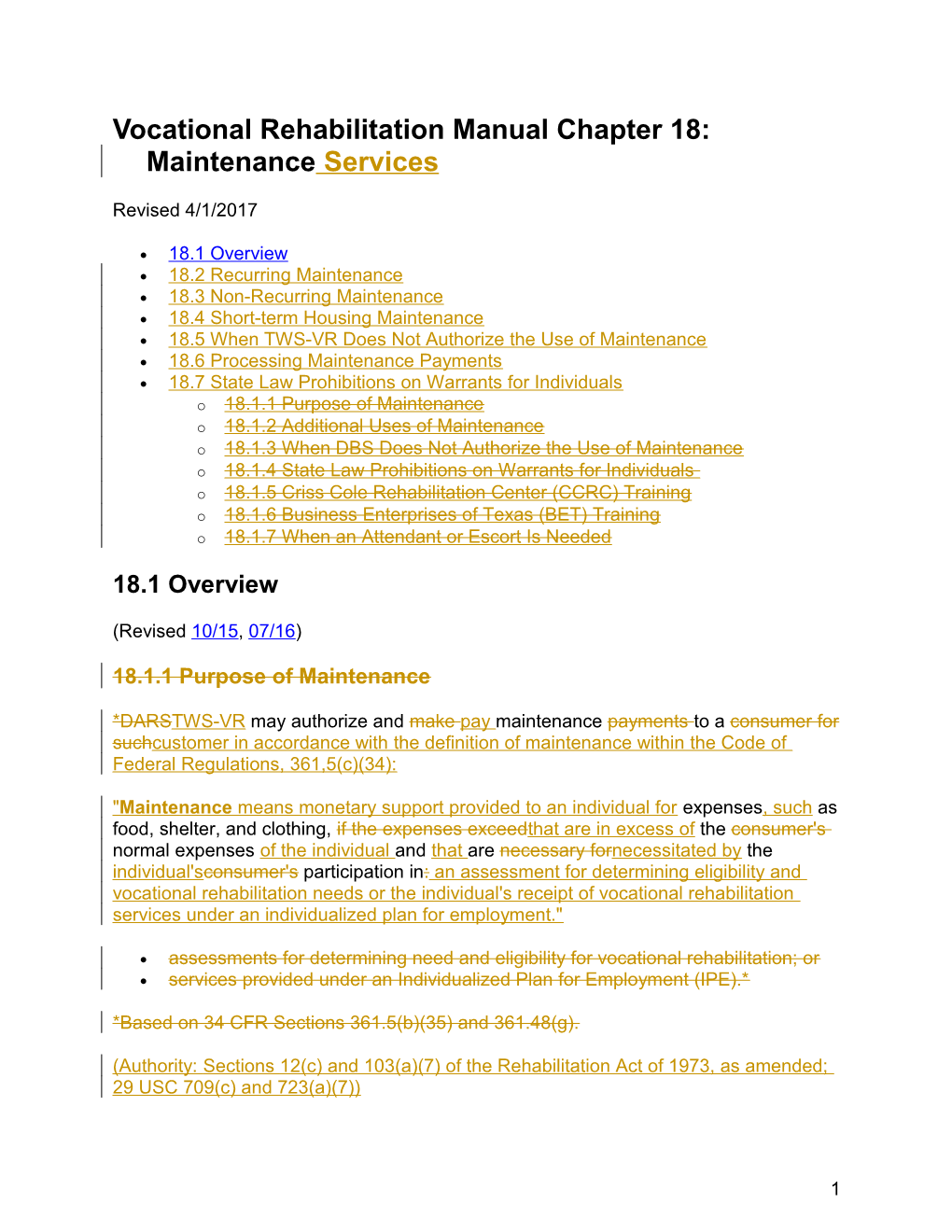 BSD Vocational Rehabilitation Manual Chapter 18 Revisions, April 2017