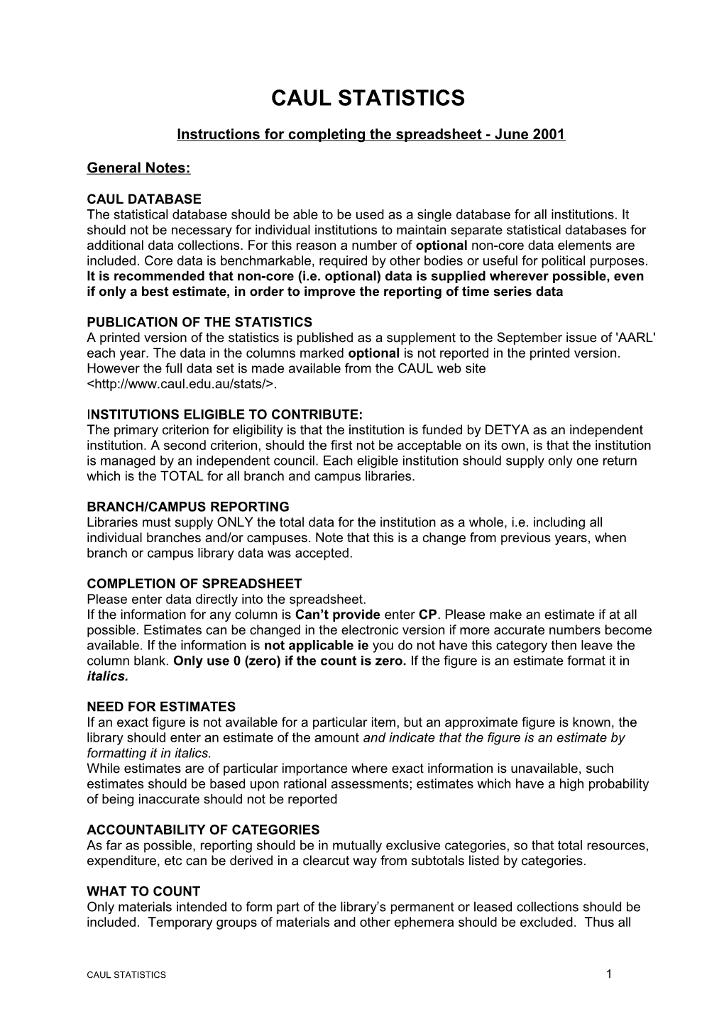 Instructions for Completing the Spreadsheet - June 2001