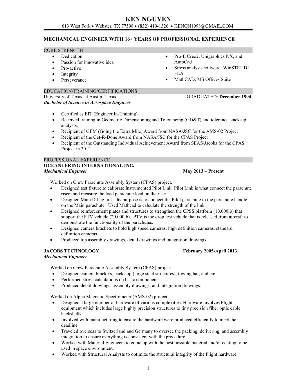 Mechanical Engineer with 16+ Years of Professional Experience