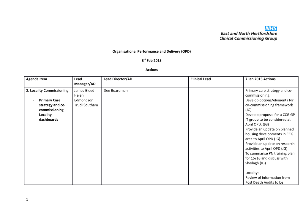 Organisational Performance and Delivery (OPD)