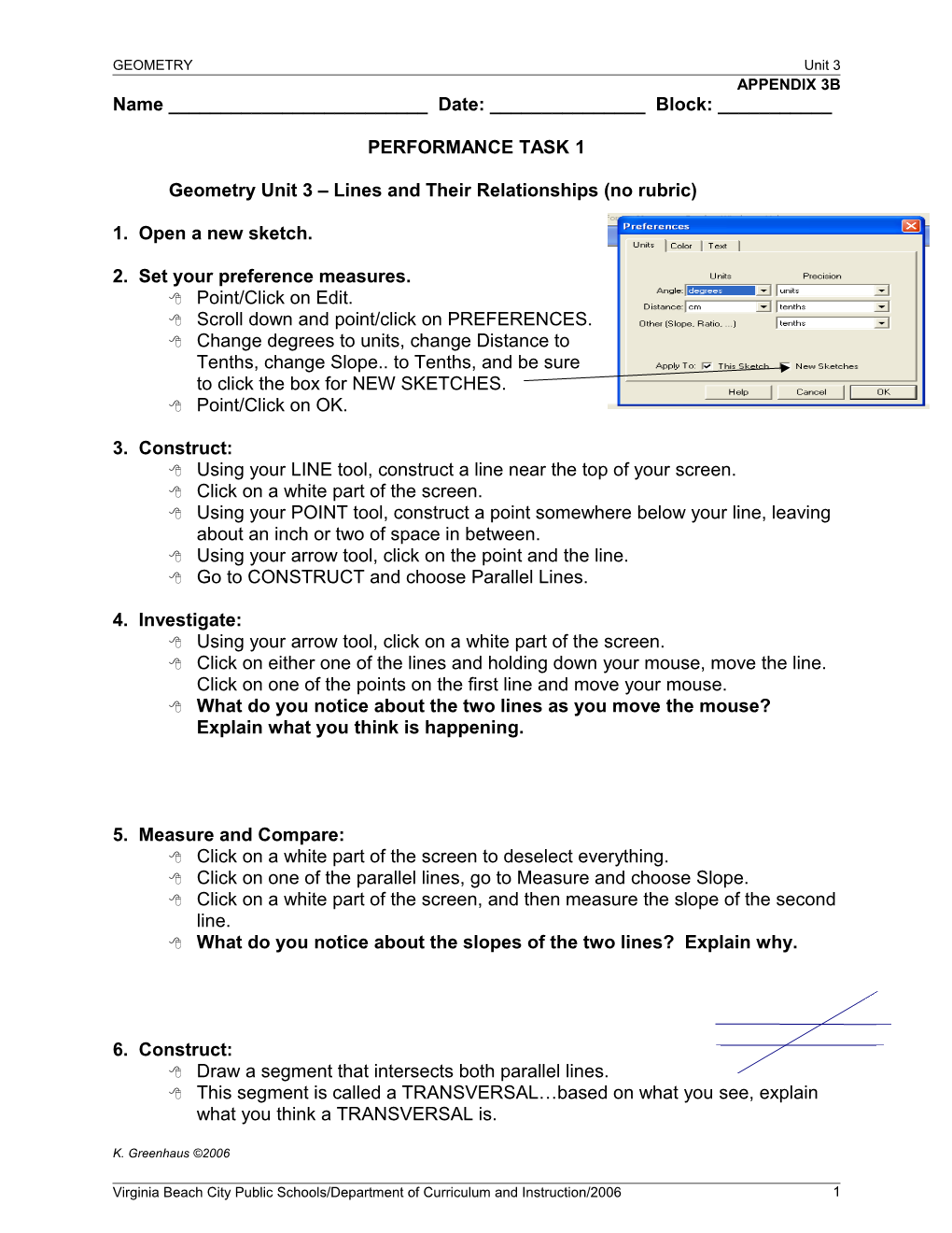 Geometry Unit 3 Lines and Their Relationships (No Rubric)