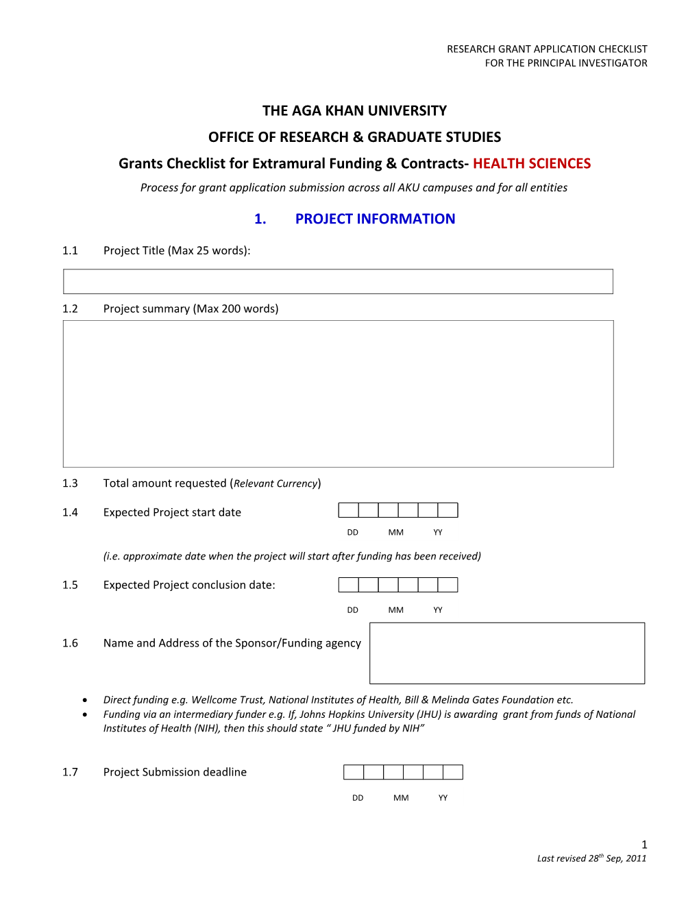 Research Grant Application Checklist