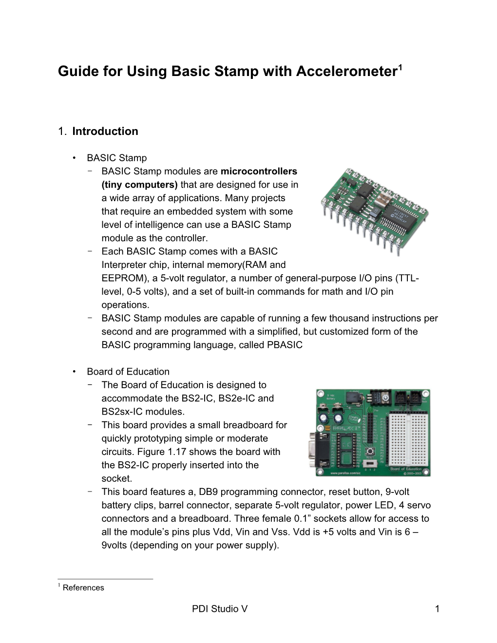 Guide for Using Basic Stamp with Accelerometer