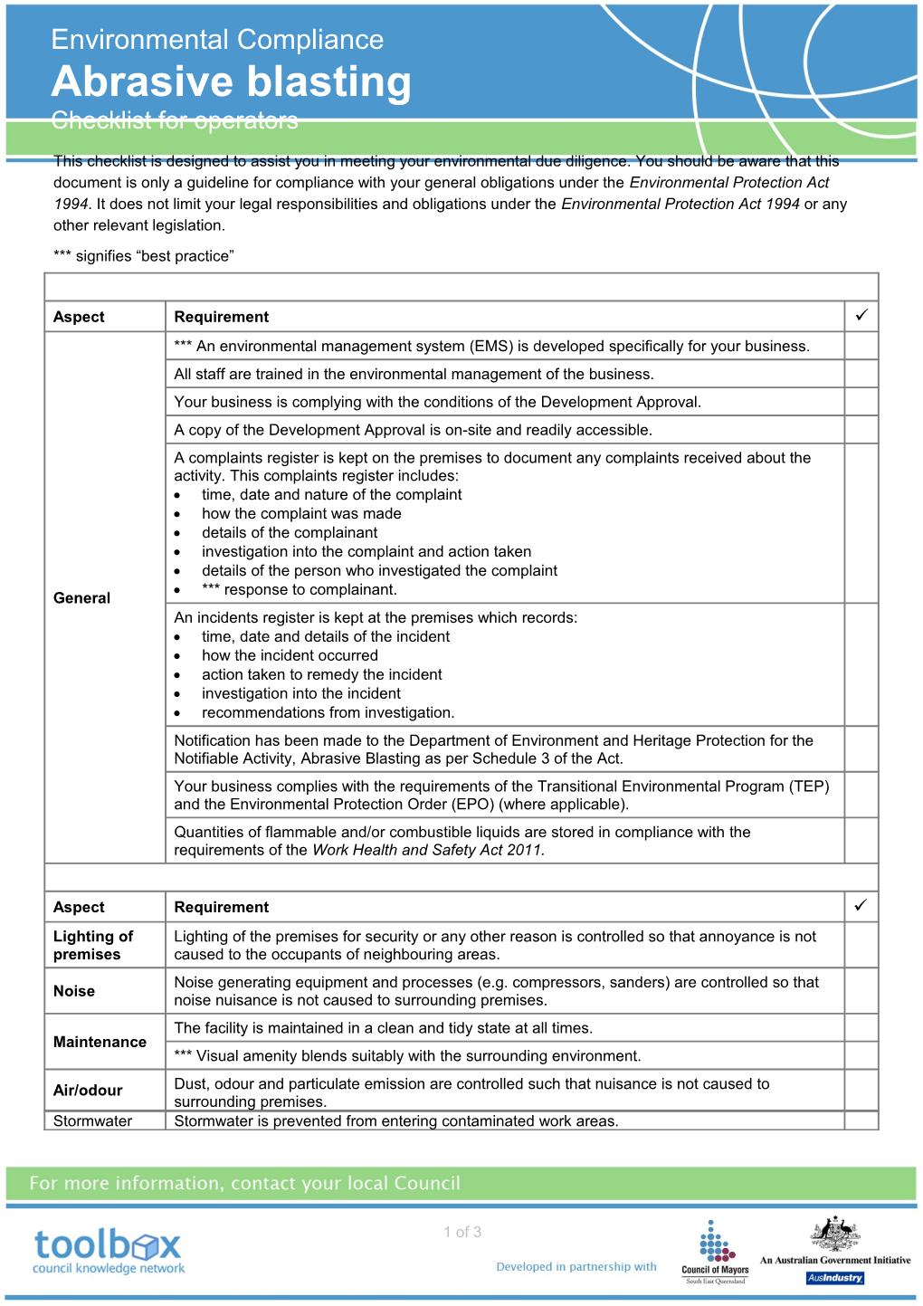 Operator Self Assessment Checklist - Abrasive Blasting