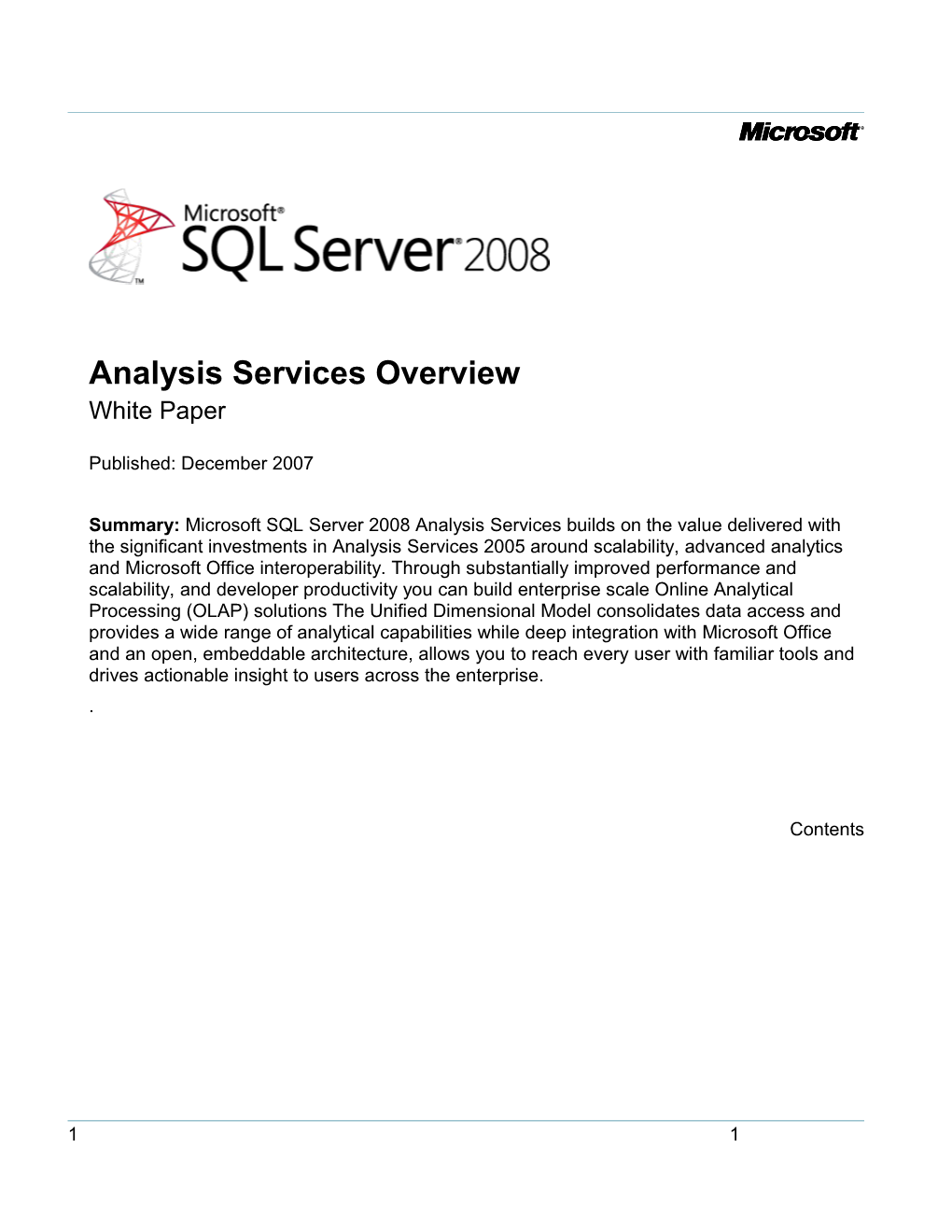 Analysis Services Overview