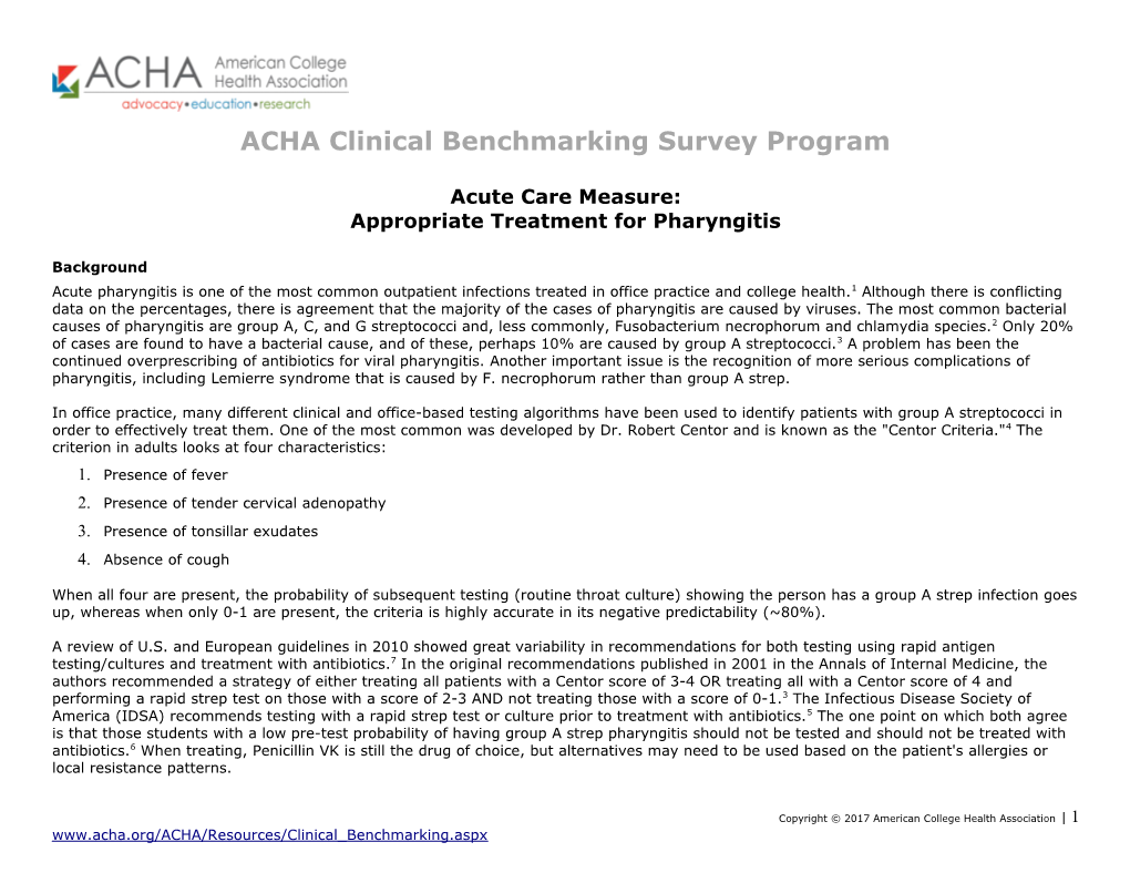 ACHA Clinical Benchmarking Survey Program