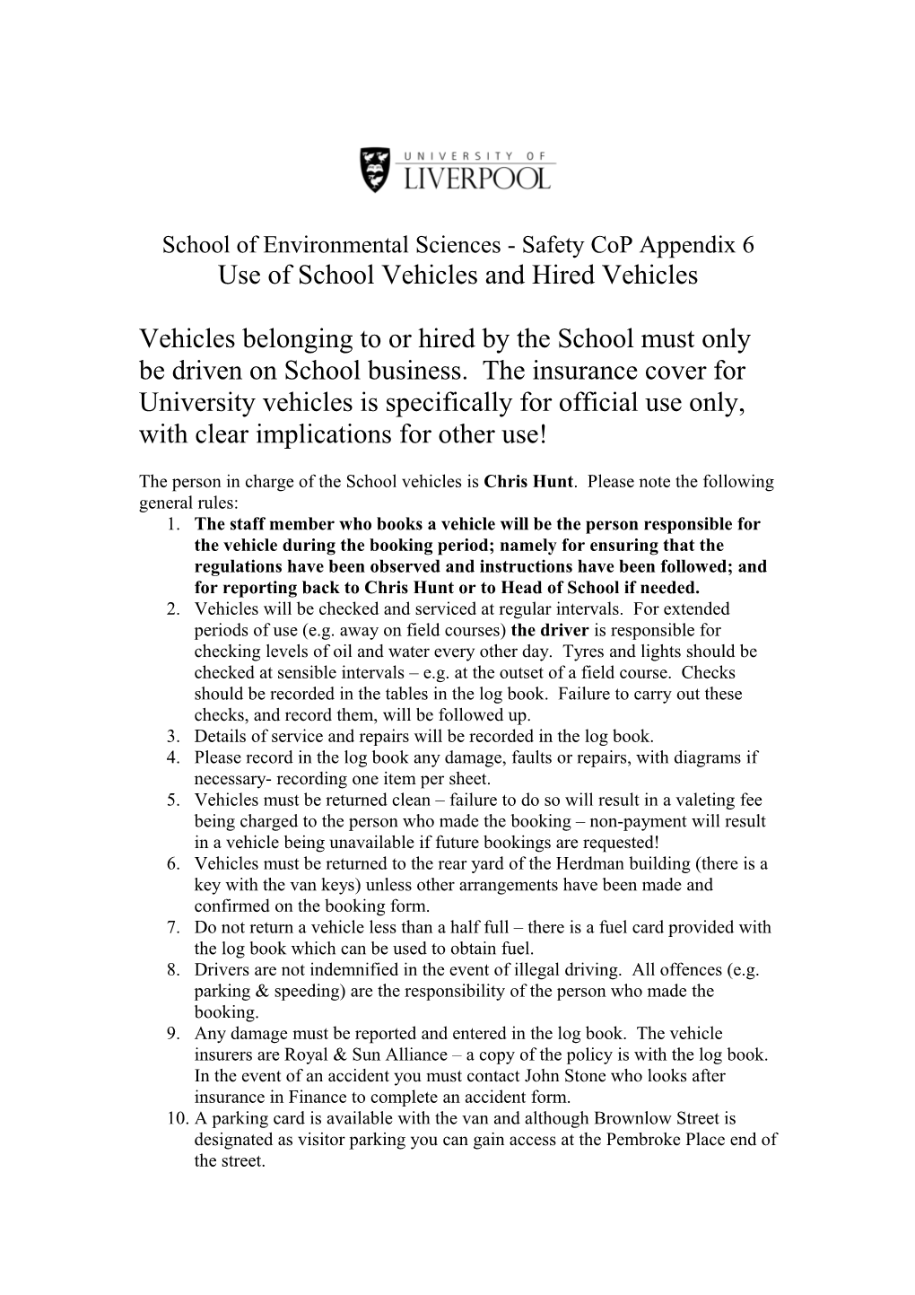 School of Environmental Sciences- Safety Cop Appendix 6