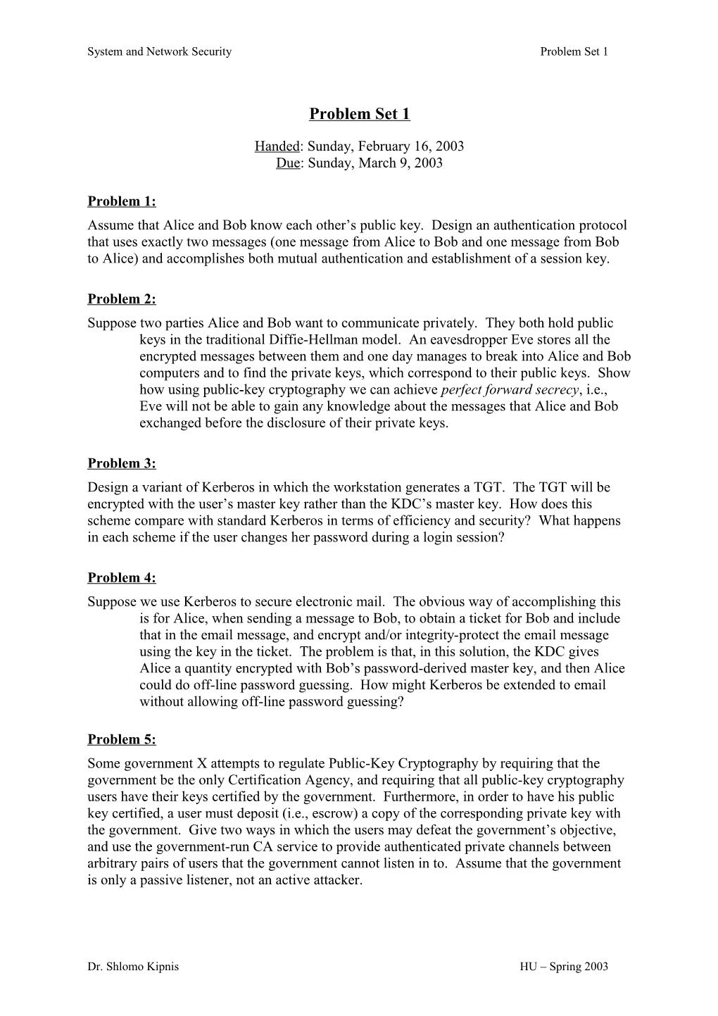 System and Network Securityproblem Set 1