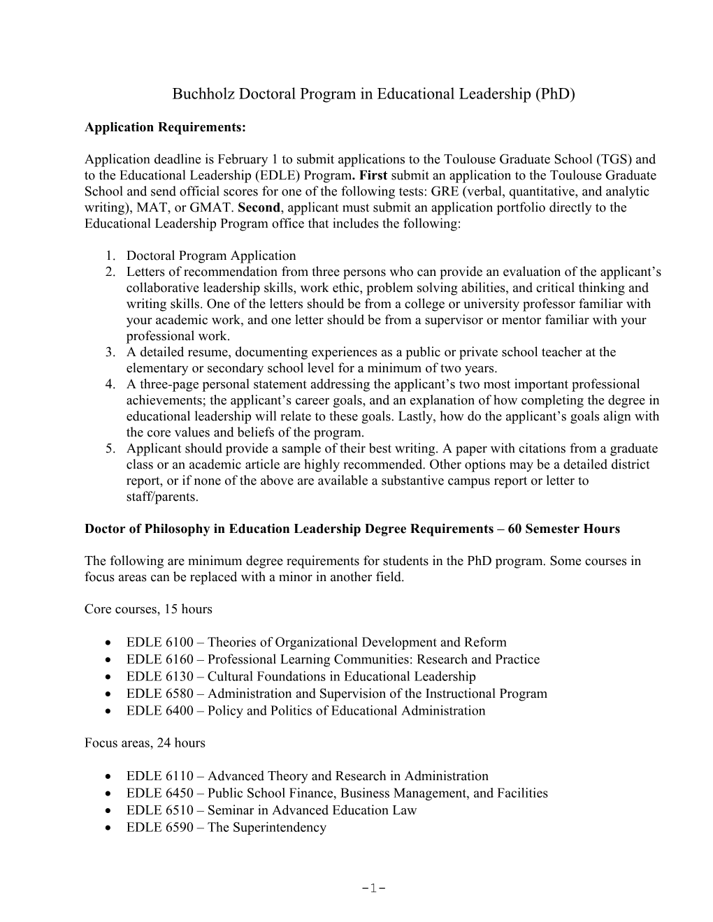 Buchholz Doctoral Program in Educational Leadership (Phd)
