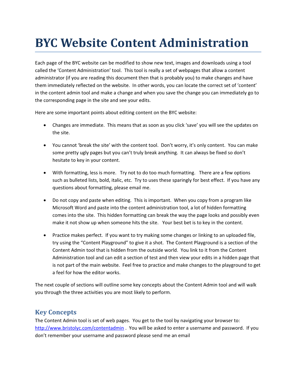 BYC Website Content Administration