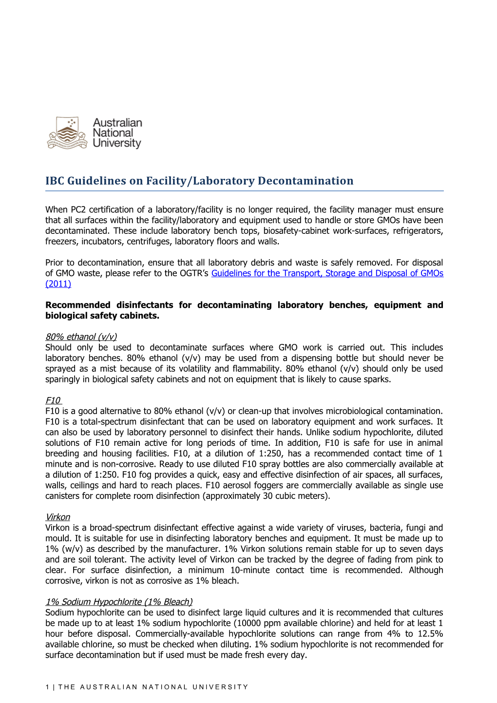 IBC Guidelines on Facility/Laboratory Decontamination