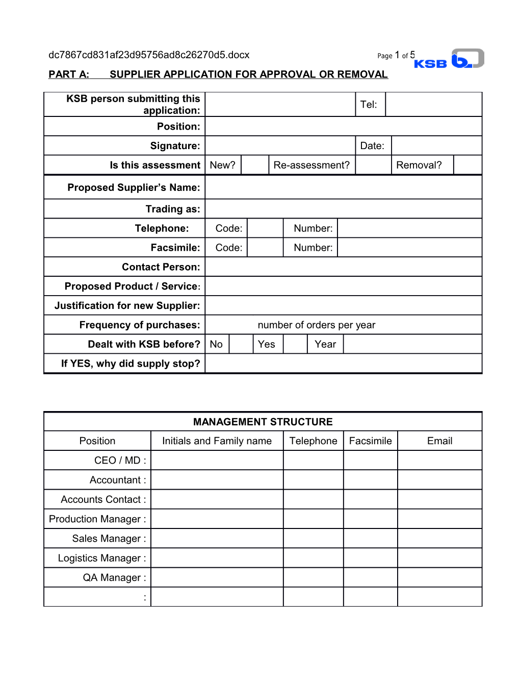 Supplier Application for Approval