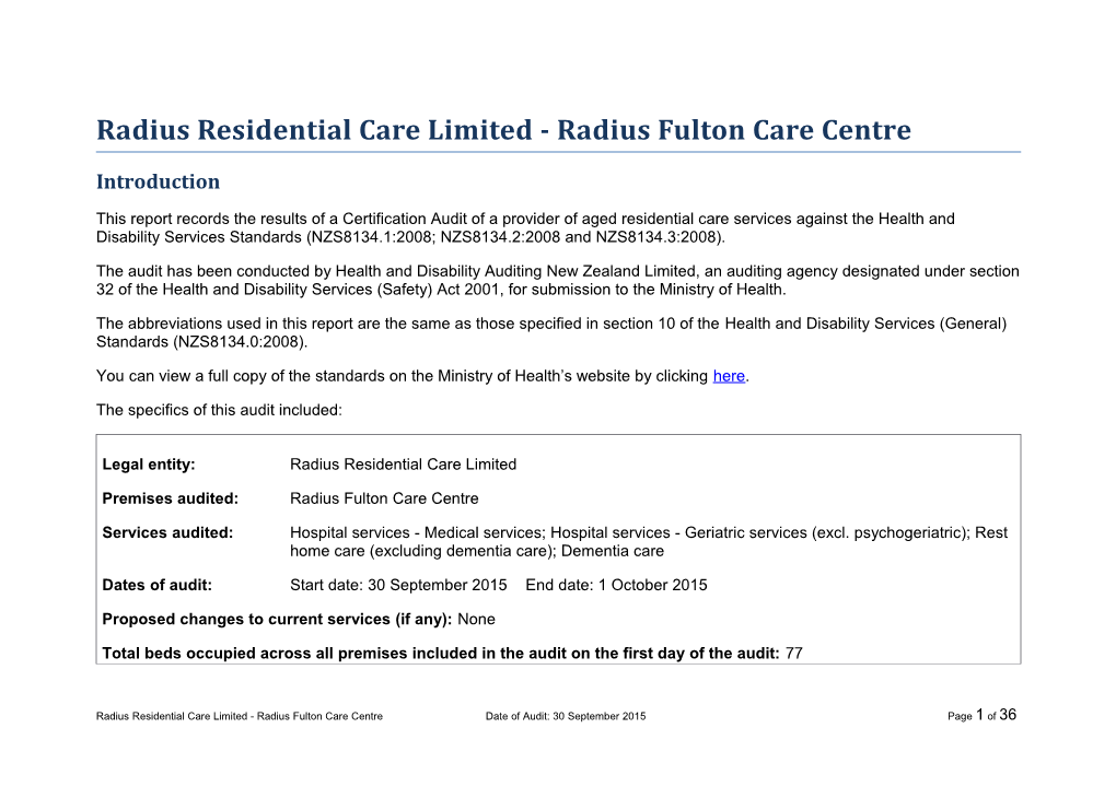 Radius Residential Care Limited - Radius Fulton Care Centre