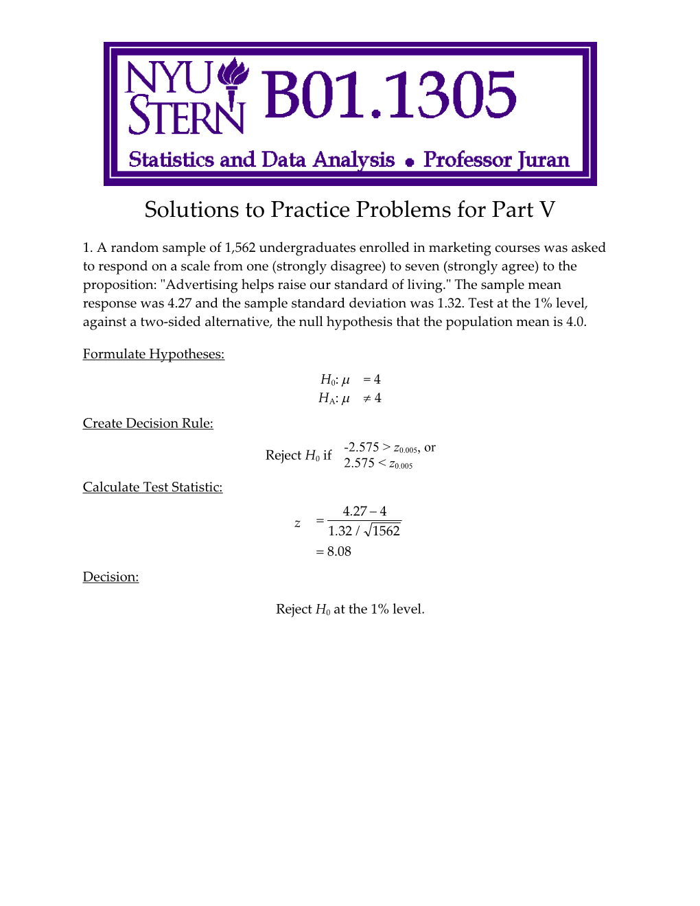 Solutions to Practice Problems for Part V