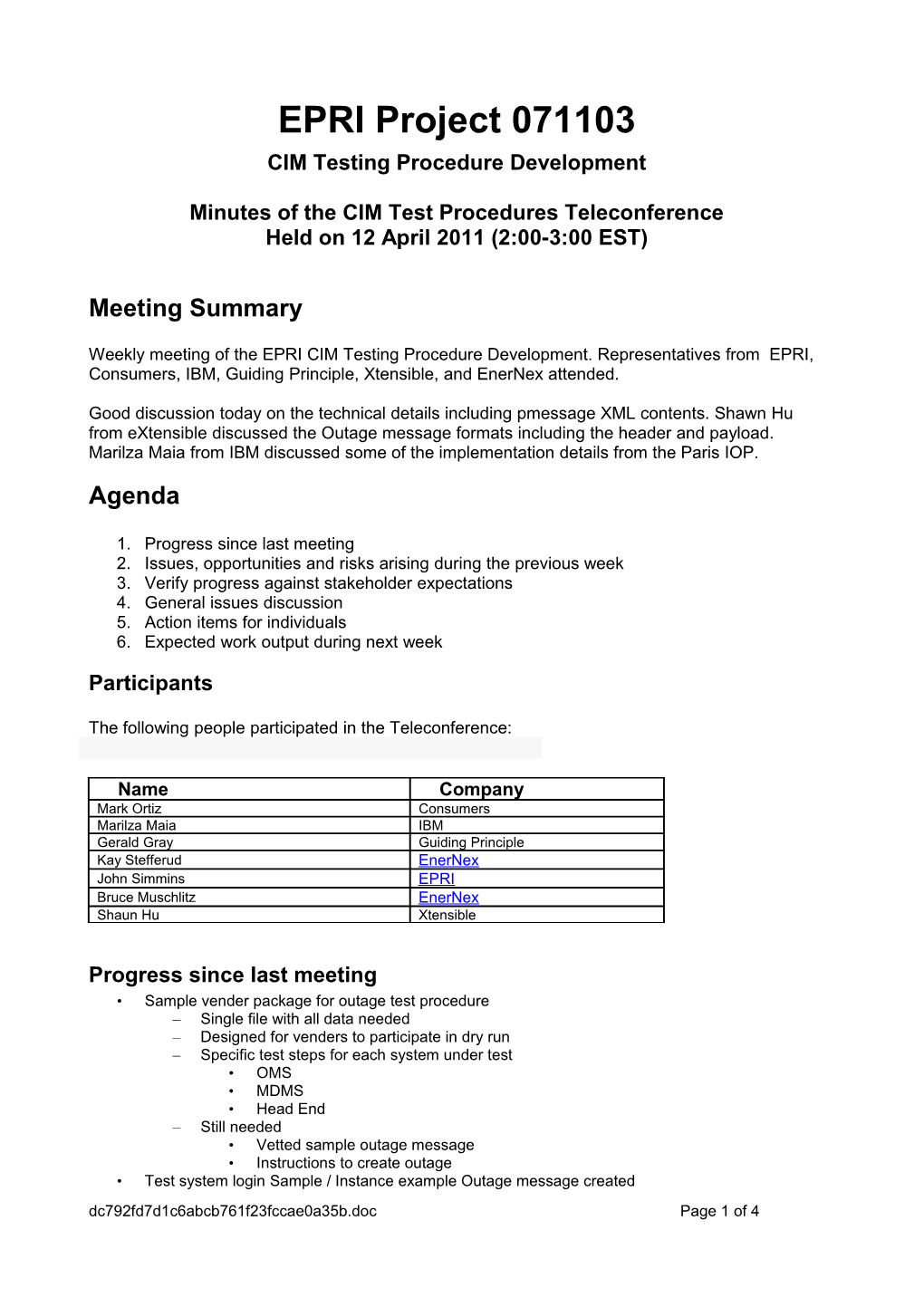 CIM Testing Procedure Development