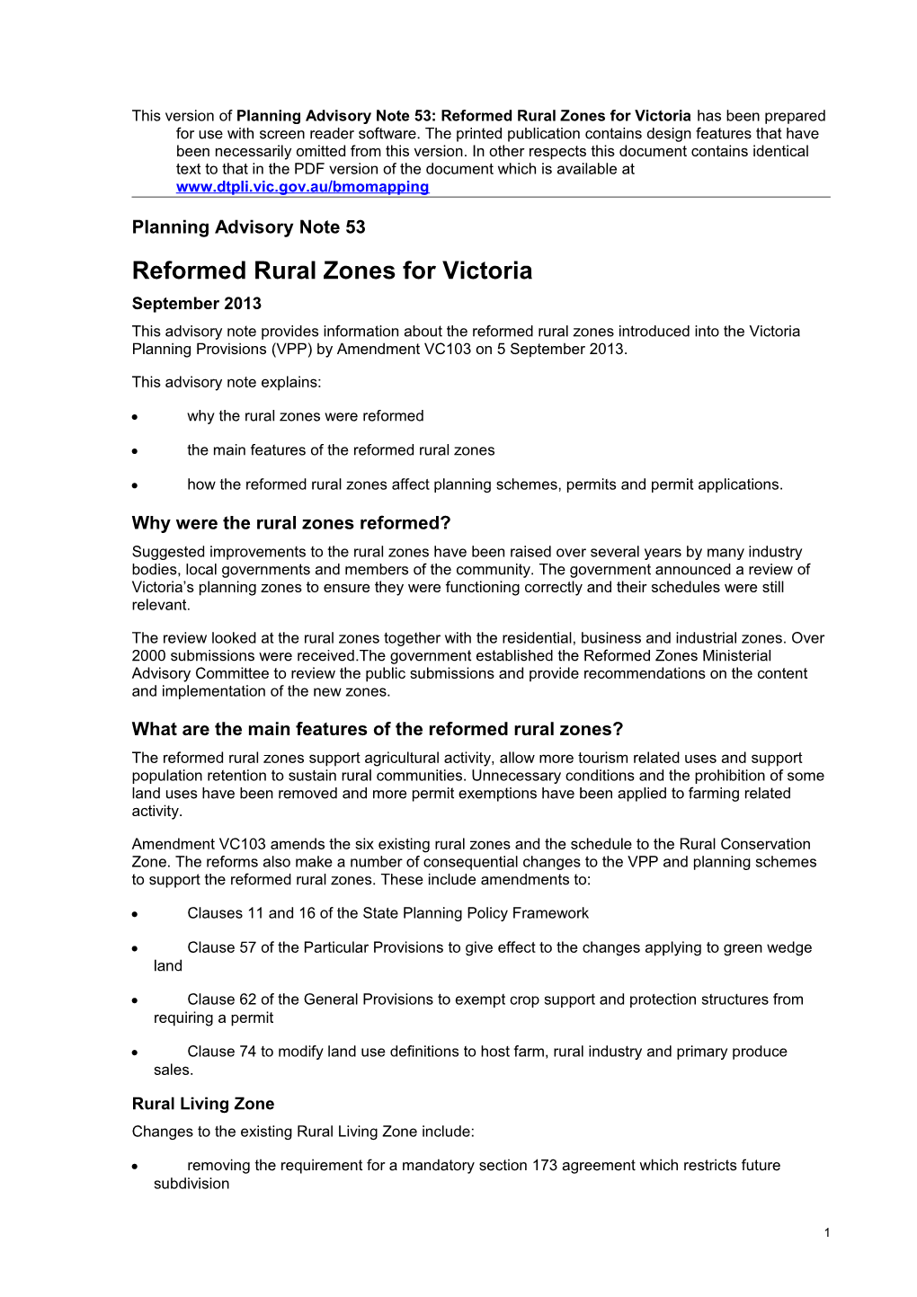 Planning Advisory Note 53: Reformed Rural Zones for Victoria