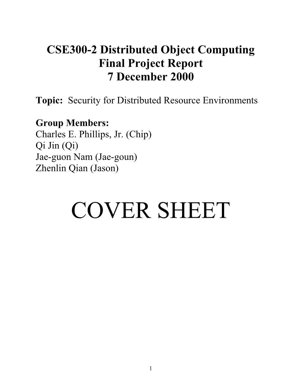 CSE300-2 Distributed Object Computing