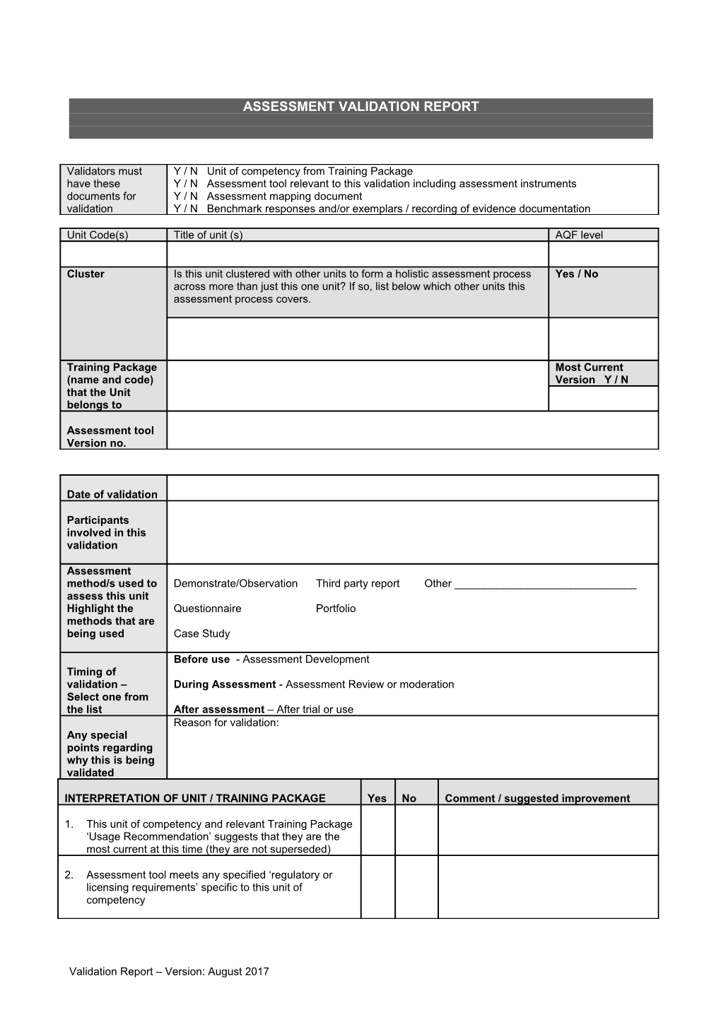 Assessment Validation Report