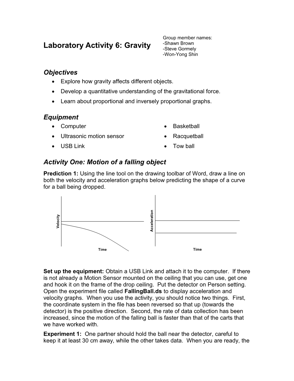 Laboratory Activity 6: Gravity