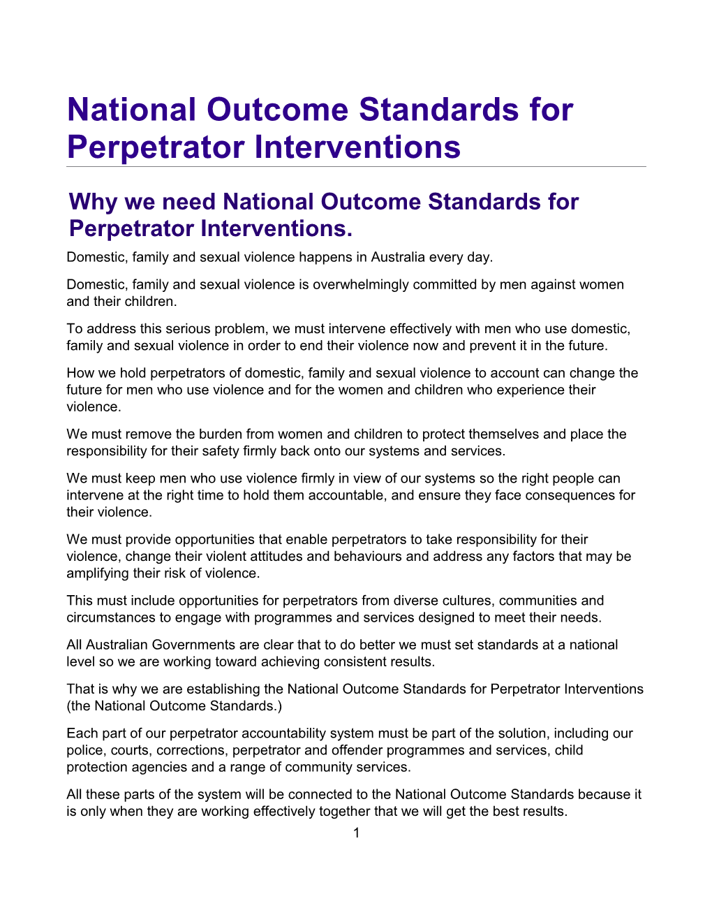 National Outcome Standards for Perpetrator Interventions