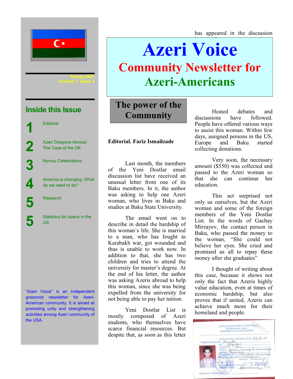 Editorial. Fariz Ismailzade