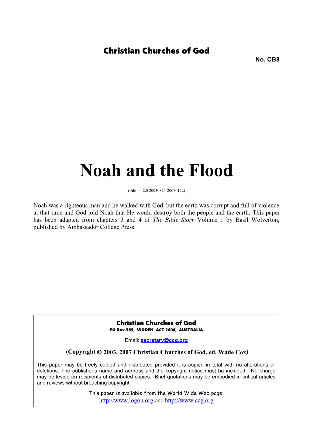 Noah and the Flood (No. CB8)