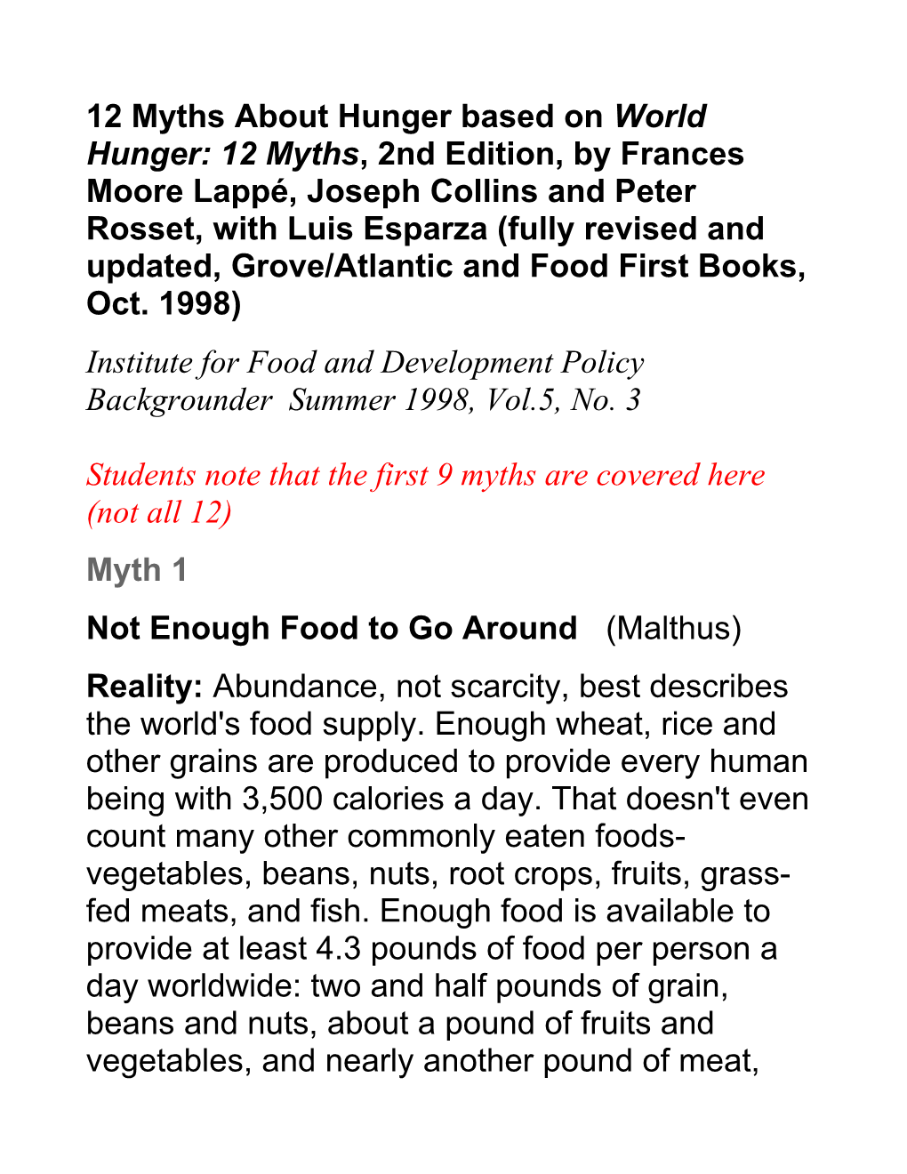 12 Myths About World Hunger